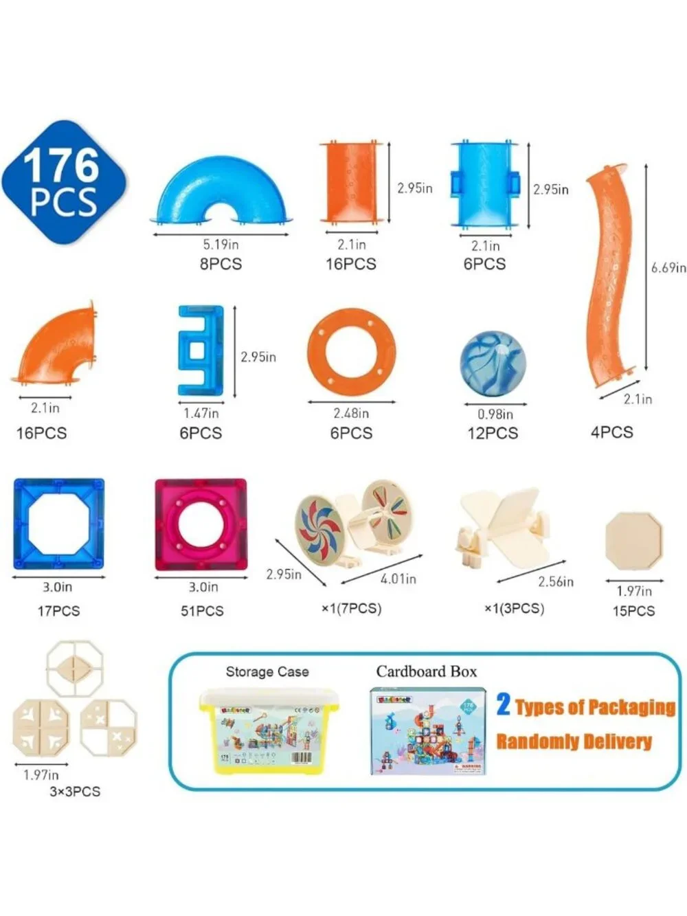 176PCS Magnetic Building Tiles Set - Marble Run Blocks for Ages 8+ - STEM Toy